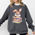Bunny Rabbit Reading Books Rabbit Books Bunny Reader Comfort Colors Sweatshirt Pepper