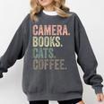 Camera Books Cats And Coffee Lover Photography Men Women Comfort Colors Sweatshirt Pepper