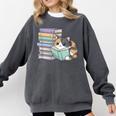 Cat On Books Pets Cats Reading Book Nerd Read Reader Bookcat Comfort Colors Sweatshirt Pepper