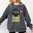 Cat Reading Book Comfort Colors Sweatshirt Pepper