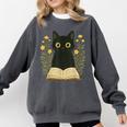 Cat Reading Book Flowers Comfort Colors Sweatshirt Pepper