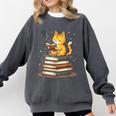 Cat Reading Books Comfort Colors Sweatshirt Pepper