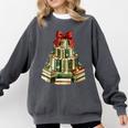 Christmas Book Tree Coquette Bow Xmas Reading Librarian Girl Comfort Colors Sweatshirt Pepper
