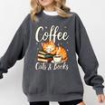 Coffee Cats And Books Lover For Women & Men Coffee Comfort Colors Sweatshirt Pepper