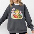 Crocodile Reading Book Watercolor Flowers Kids Comfort Colors Sweatshirt Pepper