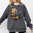 Cute Book Sea Otter Comfort Colors Sweatshirt Pepper