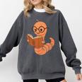 Cute Bookworm Worm Reading Book Glasses Nerdy Comfort Colors Sweatshirt Pepper