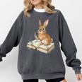 Cute Bunny Reading Book Glasses Bookworm Comfort Colors Sweatshirt Pepper