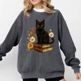 Cute Cat Book Flowers Comfort Colors Sweatshirt Pepper