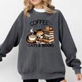 Cute Coffee Cats Books Lover Idea Women Men Kids Comfort Colors Sweatshirt Pepper