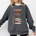 Cute Highland Cow With Book Floral Bookworm Librarian Book Comfort Colors Sweatshirt Pepper