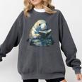 Cute Manatee Reading Book Bookworm Readers Manatee Lover Comfort Colors Sweatshirt Pepper