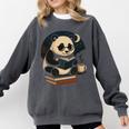 Cute Panda Reading Book Under Moon Bookworm Coffee Lover Comfort Colors Sweatshirt Pepper