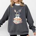 Cute Reading Bunny With Glasses Books Reader Book Bookworm Comfort Colors Sweatshirt Pepper