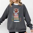 Cute Tiger With Book Floral Bookworm Librarian Book Lover Comfort Colors Sweatshirt Pepper