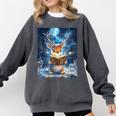Deer Reads Book Women Girls Reindeer Comfort Colors Sweatshirt Pepper