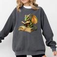 Dragon Bookworm Reading Book Graphic Comfort Colors Sweatshirt Pepper