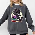 Dragon Reading A Book Cute Bookworm Book Lover Comfort Colors Sweatshirt Pepper
