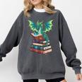 Dragon Reading Books Fantasy Lovers Mythical Creatures Comfort Colors Sweatshirt Pepper