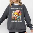 Easily Distracted By Books And Gnomes Book Reading Gnome Comfort Colors Sweatshirt Pepper