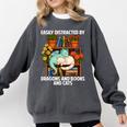 Easily Distracted By Dragons Books Cats Fantasy Book Lover Comfort Colors Sweatshirt Pepper