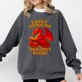 Easily Distracted By Dragons And Books Reading Comfort Colors Sweatshirt Pepper