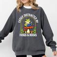 Easily Distracted By Frogs And Books Comfort Colors Sweatshirt Pepper