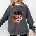 Fall Book Teacher Cat Books Halloween Autumn Librarian Comfort Colors Sweatshirt Pepper