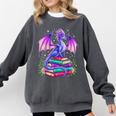 Fantasy Dragon Reading Books Bookworm Comfort Colors Sweatshirt Pepper