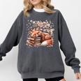 Fox And Book Lover Graphic For Women And Spring Pink Flower Comfort Colors Sweatshirt Pepper