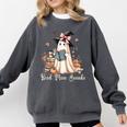 Ghost Reading Book Coquette Bow Halloween Girl Kid Teacher Comfort Colors Sweatshirt Pepper