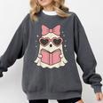 Ghost Reading Book Halloween Cat Lover Comfort Colors Sweatshirt Pepper