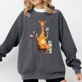 Giraffe Reading Tea Books Coffee Book Lover Graphic Comfort Colors Sweatshirt Pepper