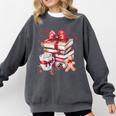 Girly Coquette Gingerbread Books And Hot Cocoa Cozy Season Comfort Colors Sweatshirt Pepper