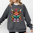 Highland Cow Book Floral Bookworm Comfort Colors Sweatshirt Pepper Highland Cow Book Floral Bookworm Comfort Colors Sweatshirt Pepper