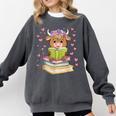 Highland Cow Reading Book Floral Bookworm Comfort Colors Sweatshirt Pepper Highland Cow Reading Book Floral Bookworm Comfort Colors Sweatshirt Pepper
