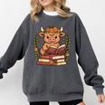 Highland Cow Reading Book Graphic Cow With Book Floral Comfort Colors Sweatshirt Pepper Highland Cow Reading Book Graphic Cow With Book Floral Comfort Colors Sweatshirt Pepper