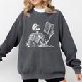 Hilarious Skeleton Holding a Book And Laughing Gothic Comfort Colors Sweatshirt Pepper