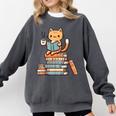 Kawaii Cat Coffee Books Teacher Men Women Girls Kids Comfort Colors Sweatshirt Pepper