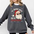 He Knows What You'Ve Been Reading Book Lover Women Santa Comfort Colors Sweatshirt Pepper
