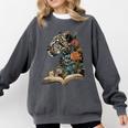 Leopard Book Flower Comfort Colors Sweatshirt Pepper