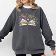 Mardi Gras Book Librarian Author Purple Beads Comfort Colors Sweatshirt Pepper