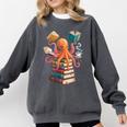 Octopus Book Reading Book Reader Ocean Octopus Comfort Colors Sweatshirt Pepper