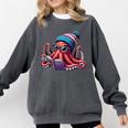 Octopus Reading Book Kraken Book Lover Comfort Colors Sweatshirt Pepper