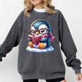 Penguin Reading a Book Animal Comfort Colors Sweatshirt Pepper