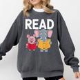 Pig Elephant Reading Cute Book Lover Bookworm Boys Girls Kid Comfort Colors Sweatshirt Pepper