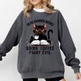 Read Banned Books Drink Coffee Fight Evil Retro Cat Comfort Colors Sweatshirt Pepper