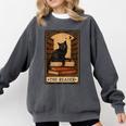 The Reader Cat Book Reading Halloween Tarot Card Comfort Colors Sweatshirt Pepper