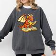 Reading Dragon Book Lover Bookworm Reader Comfort Colors Sweatshirt Pepper