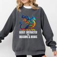Reading Lover Easily Distracted By Dragons And Books Dragon Comfort Colors Sweatshirt Pepper
